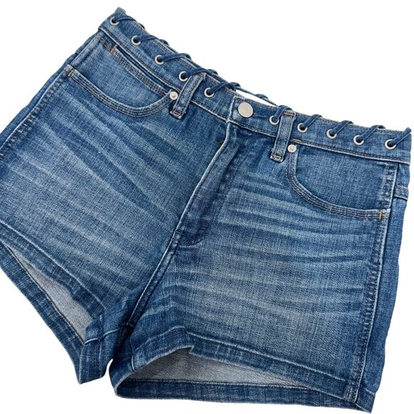 Abercrombie & Fitch Womens 6 High Rise Denim Short Shorts / Eyelet Waist Detail - Picture 10 of 11